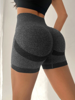 Pantalones cortos deportivos con panel en contraste de cintura alta sin costuras básicos de yoga